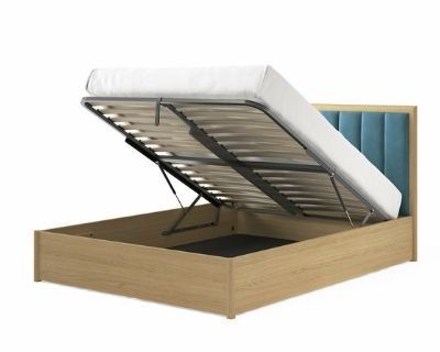 Anya Wooden Ottoman Bed with padded velvet headboard