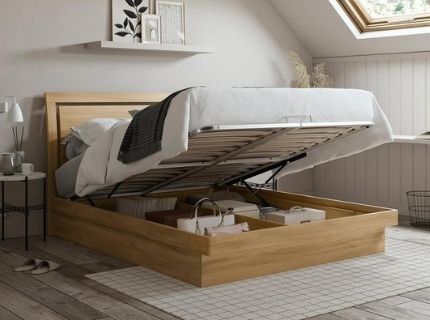 isabella wooden ottoman bed in oak walnut