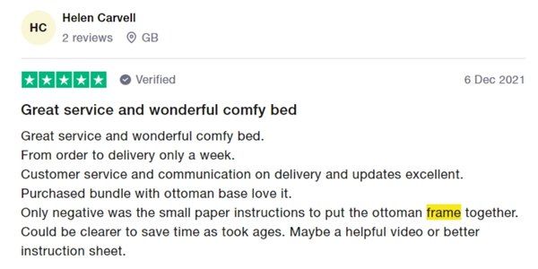 Otty bed frame positive customer review