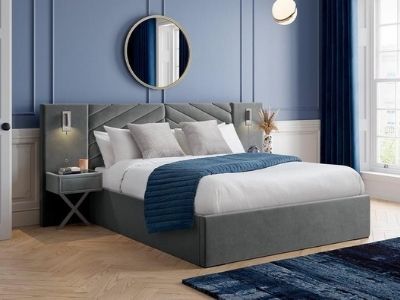 Murphy Upholstered Ottoman Bed Frame With Bedside Tables in grey