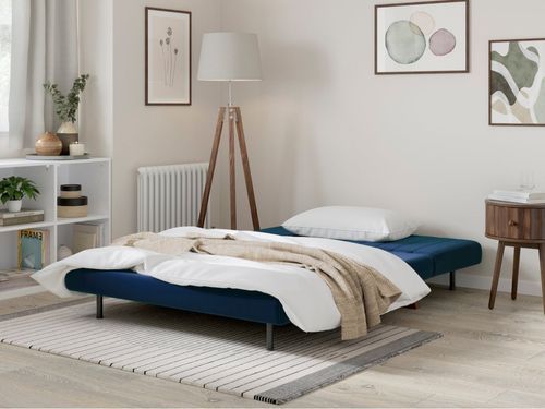 alexa sofa bed in blue velvet unfolded