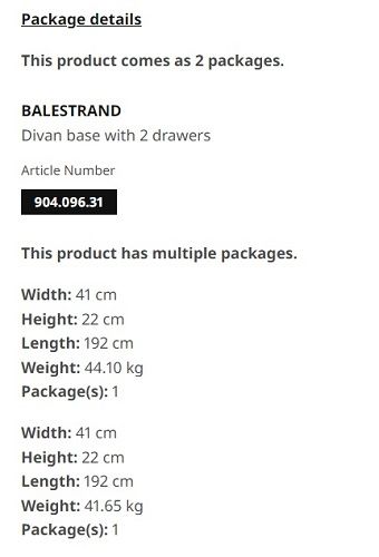IKEA bed large package dimensions