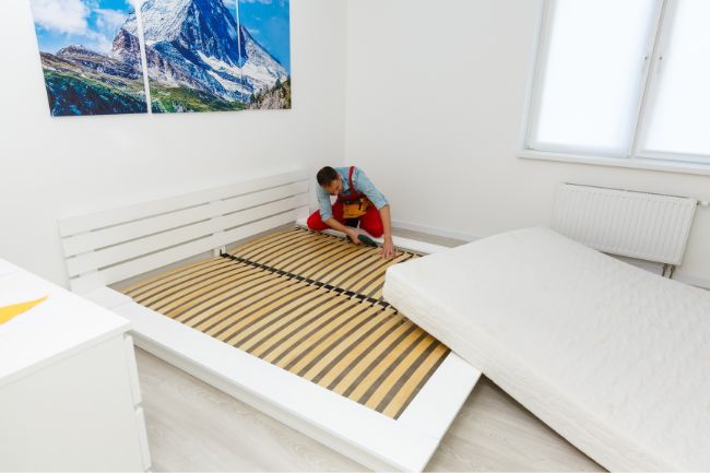 mattress on sprung slat bed frame
