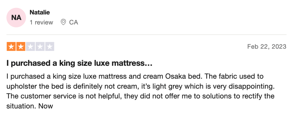 noa mattress negative customer review