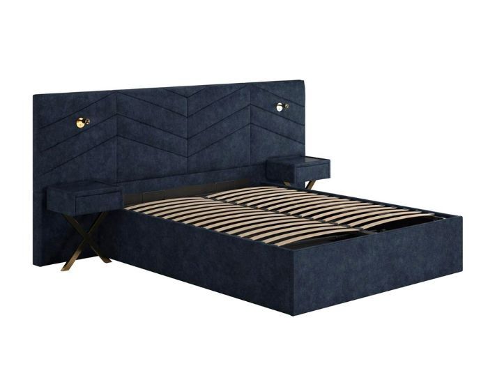 Saffron Upholstered Ottoman Bed Frame With Bedside Tables in navy