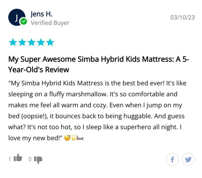 simba kids mattress customer review feedback